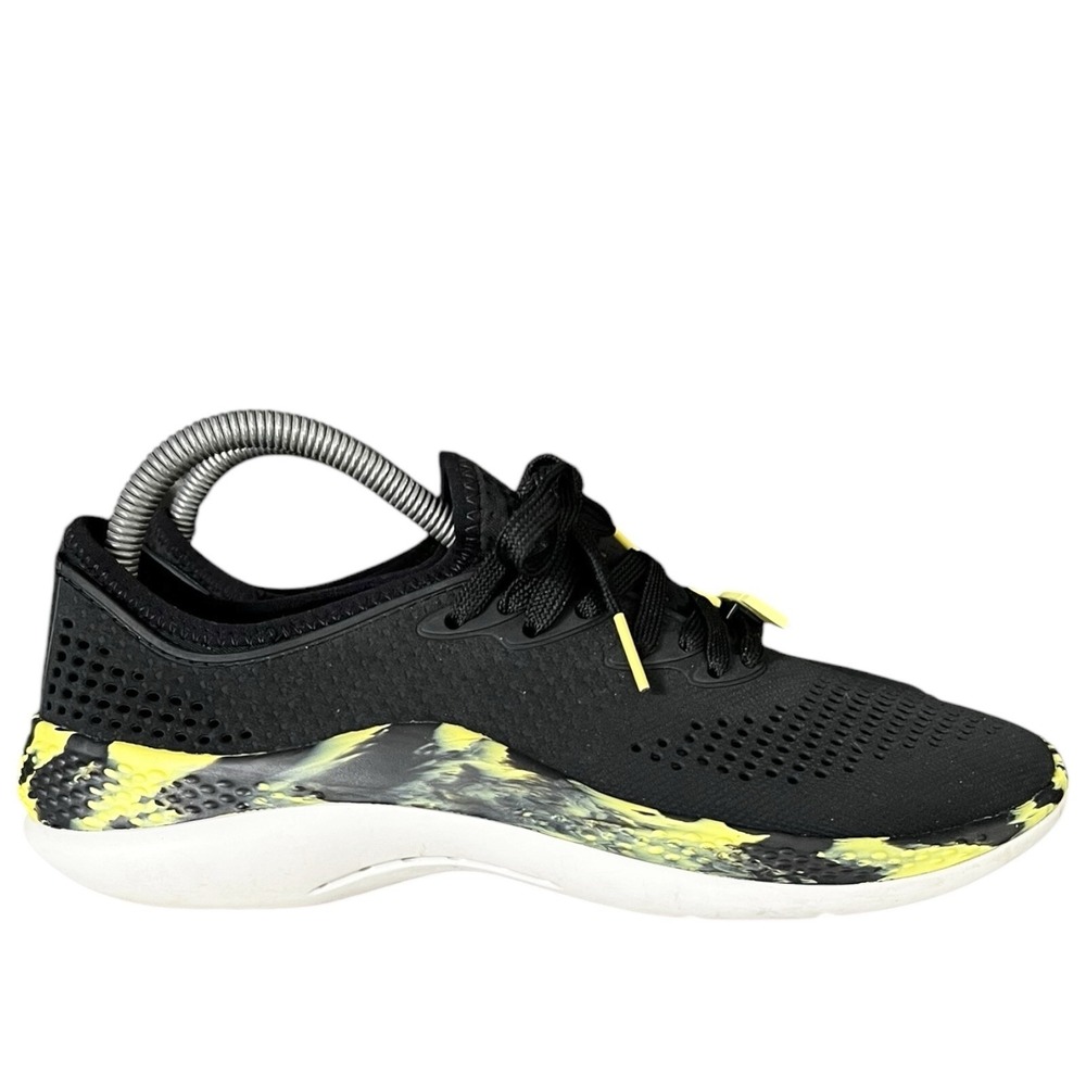 Crocs LiteRide Pacer Mens 7 Sneakers Black Lime Green Marbled Shoes‎ 206011